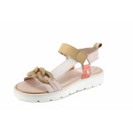 Розови дамски сандали, естествена кожа - ежедневни обувки за пролетта и лятото N 100022900