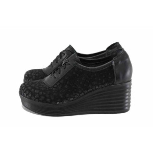 Черни анатомични дамски обувки с платформа, естествена кожа - ежедневни обувки за пролетта и лятото N 100022905