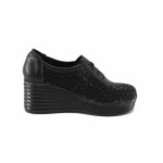 Черни дамски обувки с платформа, естествена кожа - ежедневни обувки за пролетта и лятото N 100022905