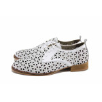 Бели дамски обувки с равна подметка, естествена кожа перфорирана - всекидневни обувки за пролетта и лятото N 100022935