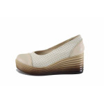 Бежови дамски обувки с платформа, естествена кожа перфорирана - ежедневни обувки за пролетта и лятото N 100022954