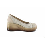 Бежови дамски обувки с платформа, естествена кожа перфорирана - ежедневни обувки за пролетта и лятото N 100022954