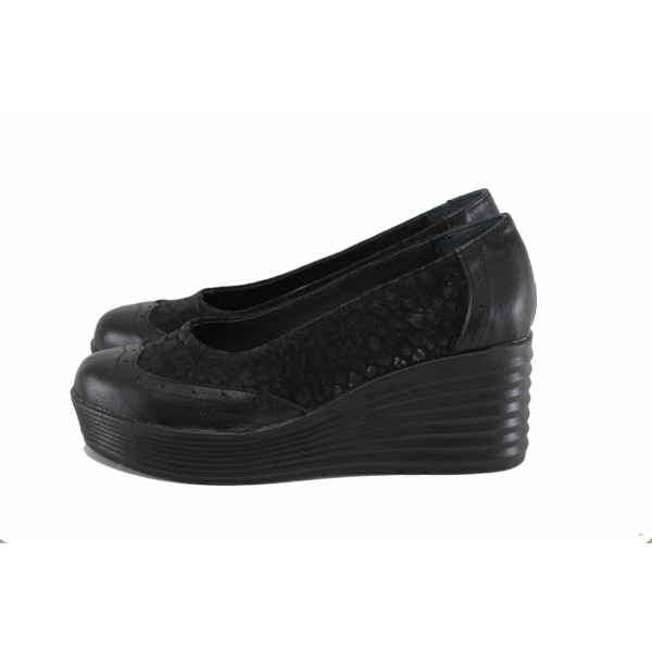 Черни дамски обувки с платформа, естествена кожа - всекидневни обувки за пролетта и лятото N 100022955