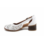 Бели дамски обувки със среден ток, естествена кожа перфорирана - всекидневни обувки за пролетта и лятото N 100022961
