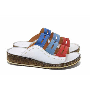 Бели дамски чехли, естествена кожа - всекидневни обувки за лятото N 100023121