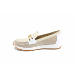 Бежови дамски обувки с равна подметка, лачена естествена кожа - ежедневни обувки за пролетта и лятото N 100023202