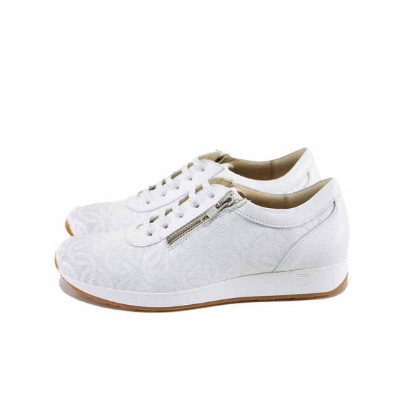 Бели дамски обувки с равна подметка, естествена кожа - ежедневни обувки за пролетта и лятото N 100023203