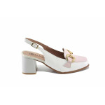 Бели дамски сандали, лачена естествена кожа - официални обувки за пролетта и лятото N 100023204