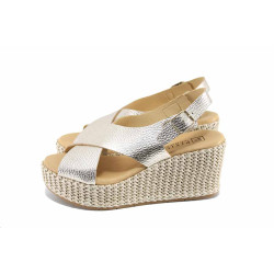 Бежови анатомични дамски сандали, естествена кожа - всекидневни обувки за пролетта и лятото N 100023205