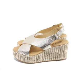 Бежови дамски сандали, естествена кожа - всекидневни обувки за пролетта и лятото N 100023205