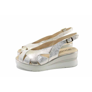 Бежови дамски сандали, естествена кожа - всекидневни обувки за пролетта и лятото N 100023206