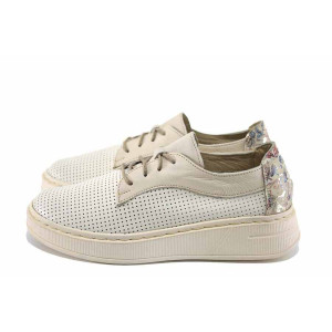 Бежови анатомични дамски обувки с равна подметка, естествена кожа - всекидневни обувки за пролетта и лятото N 100023296