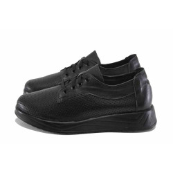 Черни анатомични дамски обувки с равна подметка, естествена кожа - всекидневни обувки за пролетта и лятото N 100023297