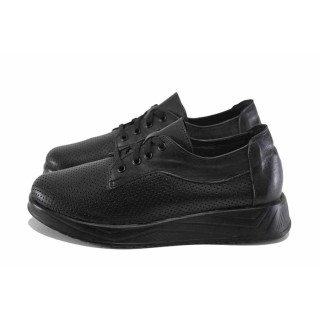 Черни дамски обувки с равна подметка, естествена кожа - всекидневни обувки за пролетта и лятото N 100023297