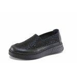 Черни дамски обувки с равна подметка, естествена кожа - всекидневни обувки за пролетта и лятото N 100023298