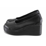 Черни дамски обувки с платформа, естествена кожа - ежедневни обувки за пролетта и лятото N 100023300