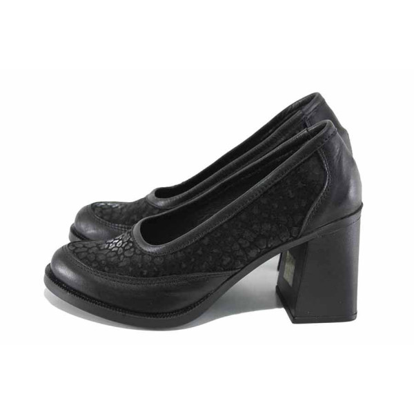 Черни дамски обувки с висок ток, естествена кожа - официални обувки за пролетта и лятото N 100023301