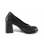 Черни дамски обувки с висок ток, естествена кожа - официални обувки за пролетта и лятото N 100023301