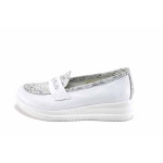 Бели дамски обувки с равна подметка, естествена кожа - ежедневни обувки за пролетта и лятото N 100023302