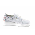 Бели дамски обувки с равна подметка, естествена кожа - ежедневни обувки за пролетта и лятото N 100023303