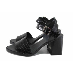 Черни анатомични дамски сандали, естествена кожа - официални обувки за лятото N 100023362