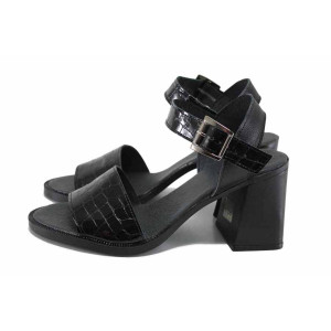 Черни анатомични дамски сандали, естествена кожа - официални обувки за лятото N 100023362