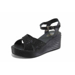 Черни дамски сандали, естествена кожа - всекидневни обувки за лятото N 100023366