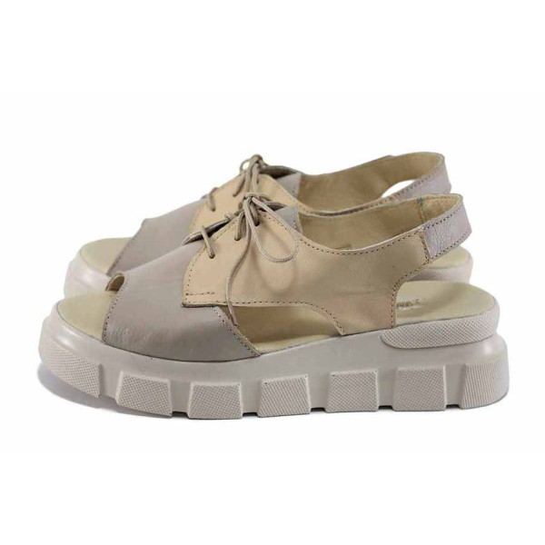 Бежови дамски сандали, естествена кожа - ежедневни обувки за лятото N 100023367