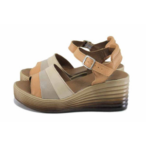 Бежови анатомични дамски сандали, естествена кожа - всекидневни обувки за лятото N 100023368