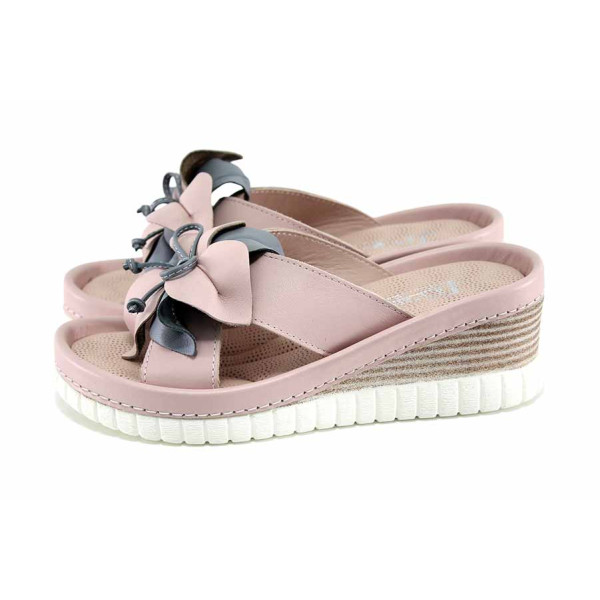 Розови дамски чехли, естествена кожа - всекидневни обувки за лятото N 100023369