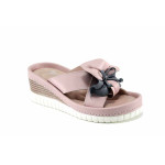Розови дамски чехли, естествена кожа - всекидневни обувки за лятото N 100023369