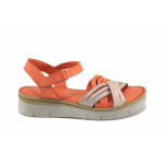 Оранжеви дамски сандали, естествена кожа - ежедневни обувки за лятото N 100023371