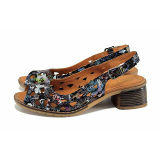 Черни дамски сандали, естествена кожа перфорирана - всекидневни обувки за лятото N 100023374