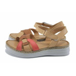 Бежови дамски сандали, естествена кожа - всекидневни обувки за лятото N 100023376