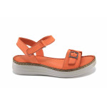 Оранжеви дамски сандали, естествена кожа - всекидневни обувки за лятото N 100023379