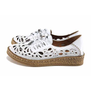 Бели дамски обувки с висок ток, естествена кожа перфорирана - всекидневни обувки за лятото N 100023381