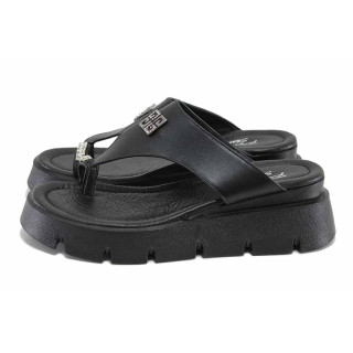 Черни дамски чехли, естествена кожа - всекидневни обувки за лятото N 100023383