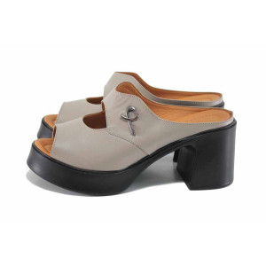 Бежови анатомични дамски чехли, естествена кожа - ежедневни обувки за лятото N 100023384