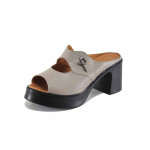 Бежови дамски чехли, естествена кожа - ежедневни обувки за лятото N 100023384