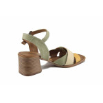 Зелени дамски сандали, естествена кожа - ежедневни обувки за лятото N 100023386
