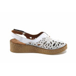 Бели дамски сандали, естествена кожа перфорирана - всекидневни обувки за лятото N 100023391