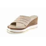 Бежови дамски чехли, естествена кожа - всекидневни обувки за лятото N 100023393