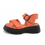 Оранжеви дамски сандали, естествена кожа - ежедневни обувки за лятото N 100023397