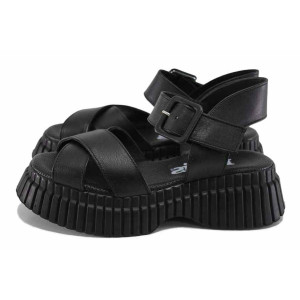 Черни анатомични дамски сандали, естествена кожа - всекидневни обувки за лятото N 100023398