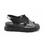 Черни дамски сандали, естествена кожа - всекидневни обувки за лятото N 100023399