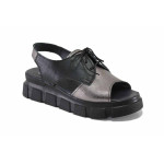 Черни дамски сандали, естествена кожа - всекидневни обувки за лятото N 100023399