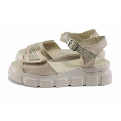 Бежови анатомични дамски сандали, естествена кожа - ежедневни обувки за лятото N 100023401