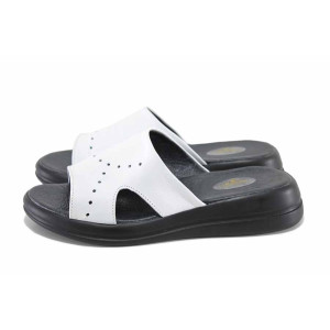 Бели анатомични дамски чехли, естествена кожа - всекидневни обувки за лятото N 100023402