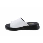 Бели дамски чехли, естествена кожа - всекидневни обувки за лятото N 100023402