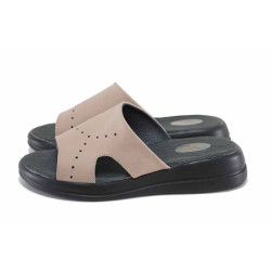 Бежови анатомични дамски чехли, естествена кожа - ежедневни обувки за лятото N 100023403